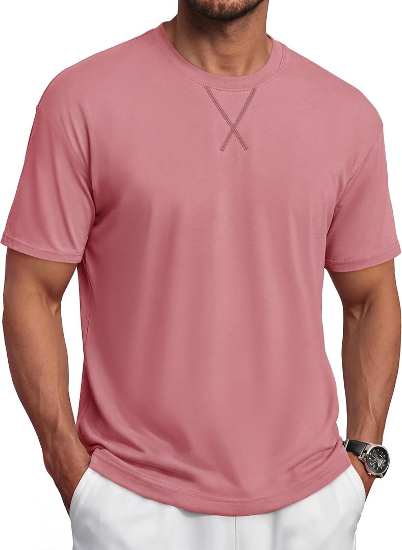TACVASEN Men's Cotton T-Shirts Short Sleeve Crew Neck Soft Comfort Basic (Pink, S)