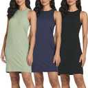 Real Essentials 3 Pack: Women's Mini Ribbed Jersey Tank Sleeveless High Neck Dress, 

Blue and Green - 2XL. Black - S.