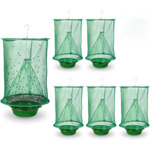6 Pack Fly Traps Outdoor Hanging, Ranch Fly Traps with Food Bait Tray, Fly Catcher Cage for Indoor or Outdoor Family Farms, Park