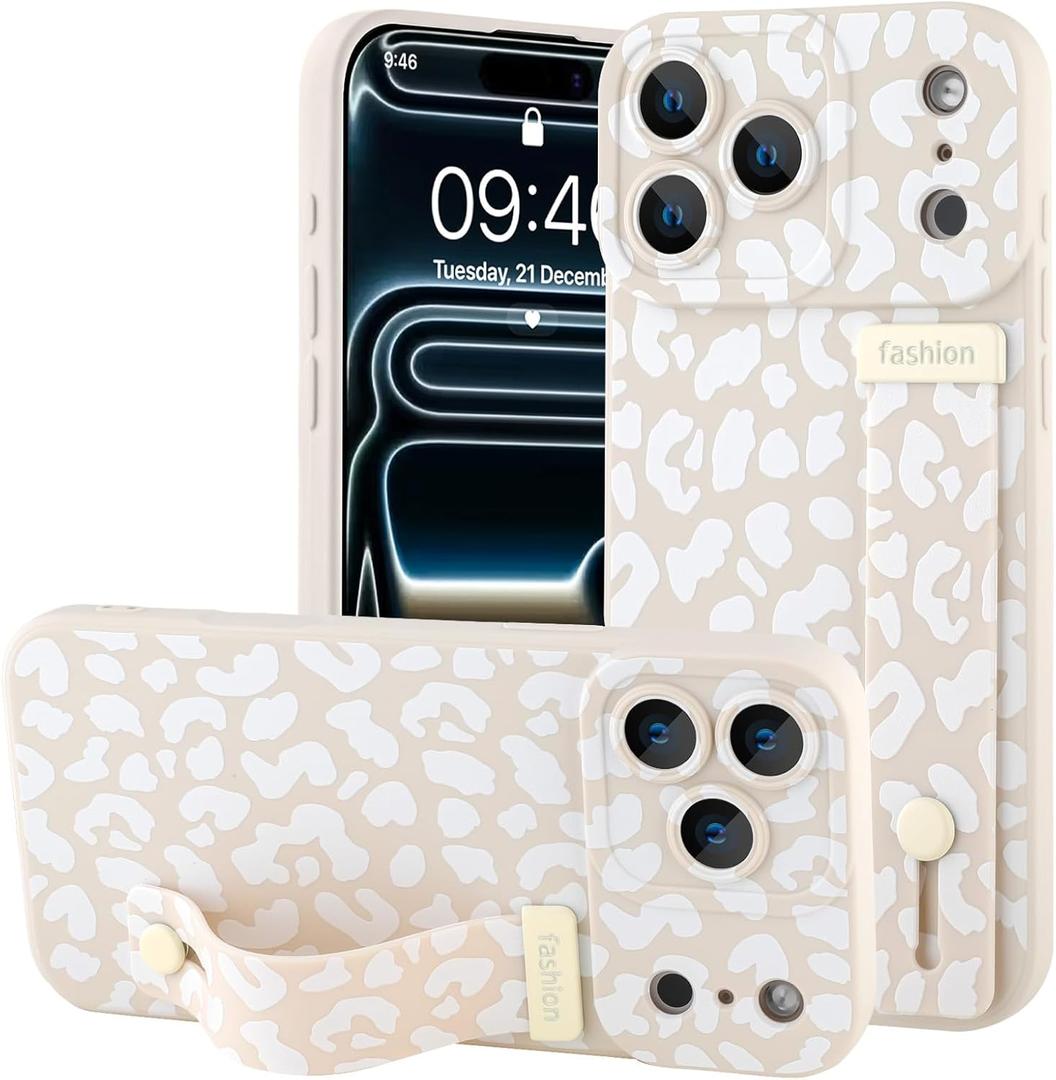 OOK Compatible with iPhone 17 Pro Max Leopard Case with Wrist Strap, White Leopard Cheetah TPU Shockproof Protection Slim Cover with Camera Protection for Women Girls, for 6.9inch