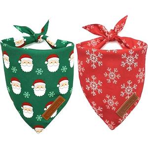 Realeaf Christmas Dog Bandanas Pack of 2 , Snowflake and Santa Claus Dog Scarf for Boy and Girl, Premium Durable Fabric, Holiday Red and Green Bandana for Medium and Large Dogs Cats Pets (Large)