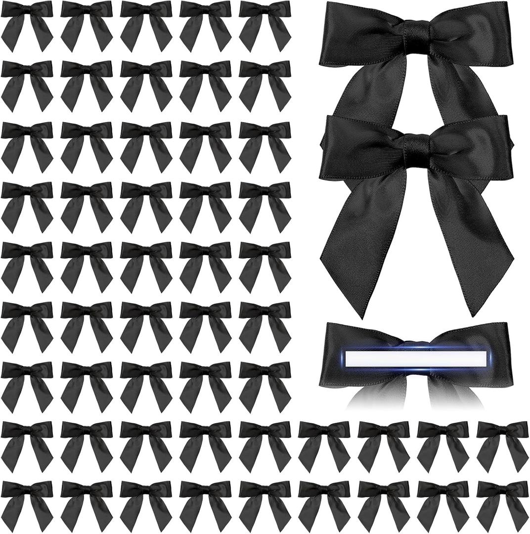 Daifunli 60 Pcs Satin Ribbon Bows 3 x 3 Inches Self Adhesive Satin Bows for Gift Wrapping Baby Shower Birthday Party Premade Ribbon Bow with Double Sided Tape for Crafts Christmas Gift Wrap