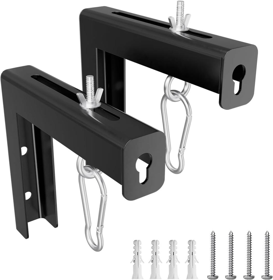 Universal Metal Projector Wall & Ceiling Mount Bracket (2-Pack)  Adjustable 1.5-5" Hooks, 6" L-Brackets, 66 lbs Capacity for Home Theater/Outdoor Screens, Easy Install with Full Hardware Kit, Black (1 SET BLACK)
