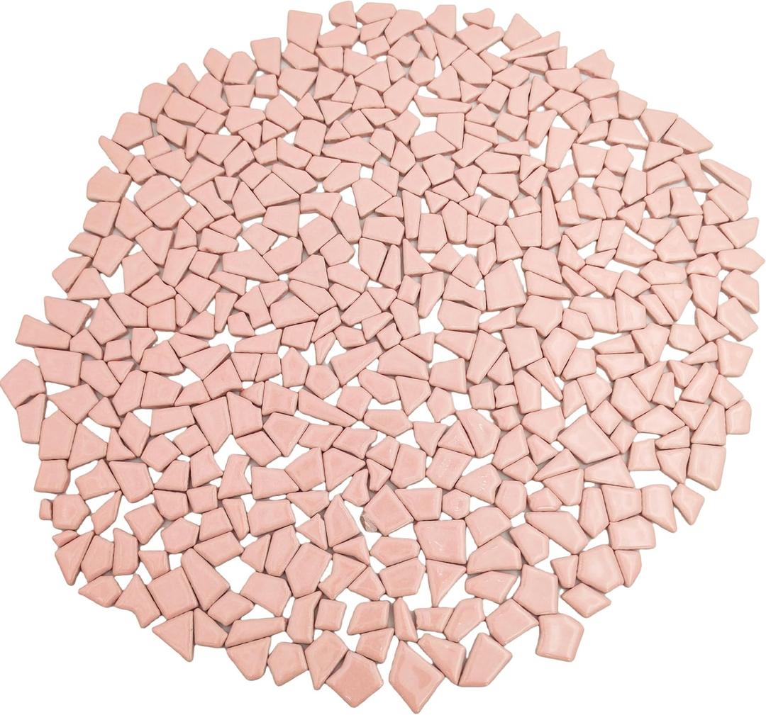 1.1LB Irregular Ceramics Mosaic Tiles, Mosaic Pieces Stones for DIY Mosaic Making Craft Hobby Arts Home Wall Decoration (Pink)
