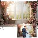 8x6ft Bridal Floral Backdrop for Wedding Pink Rose Window Scenery Green Leaves Elegant Photography Background for Valentine's Day Bridal Shower Birthday Spring Party Women Girls Portraits
