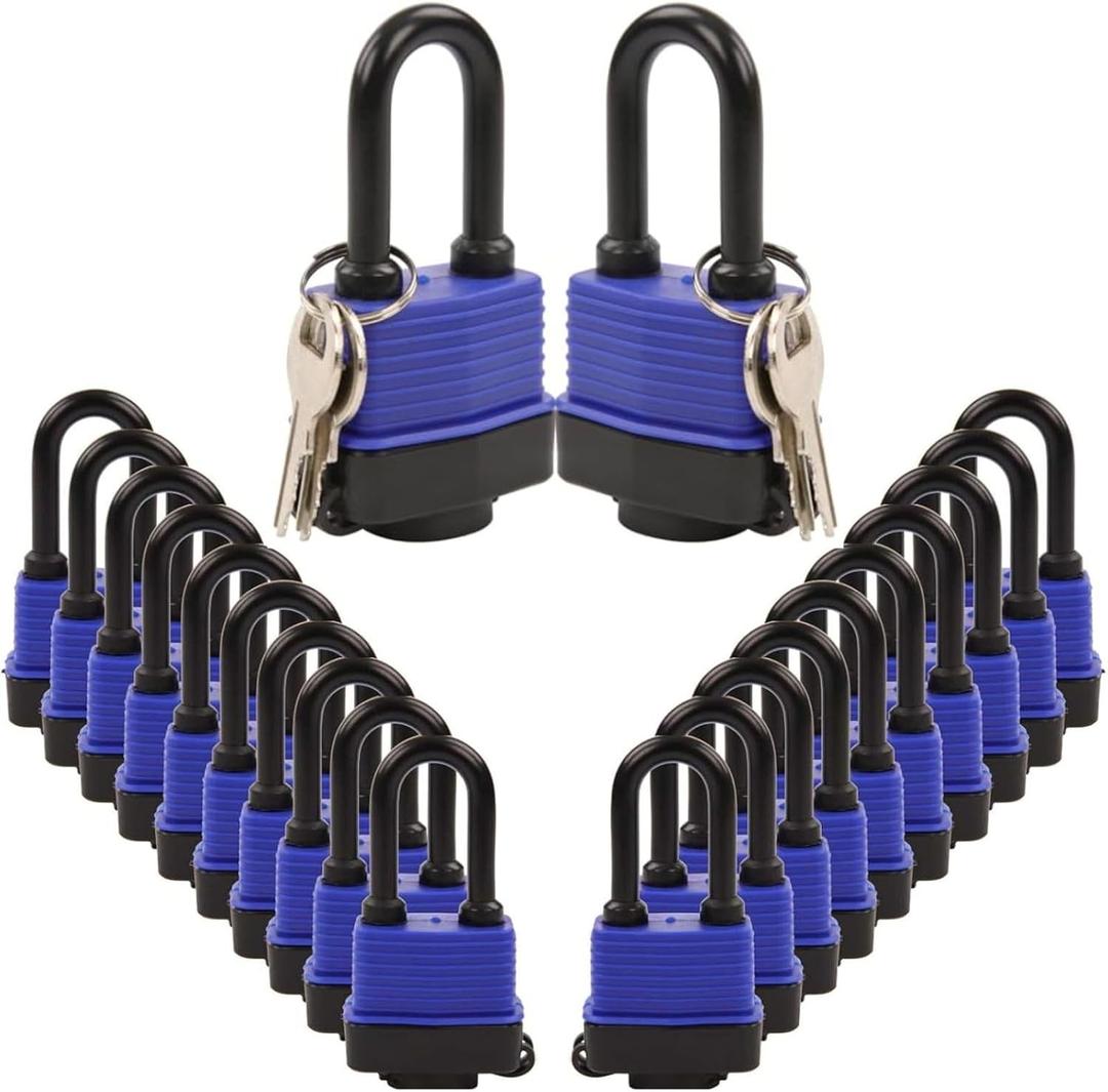 SEPOX 20Pcs Heavy-Duty 44mm 1.75" Out-Door Padlock Keyed-Alike, Water-Proof Cover, Steel Lock with Same-Key, Weather-Proof Extra-Long-Shackle Anti-Rust, Brass Cylinder for Boat,Fishing, Marine,Fence (20Blue)