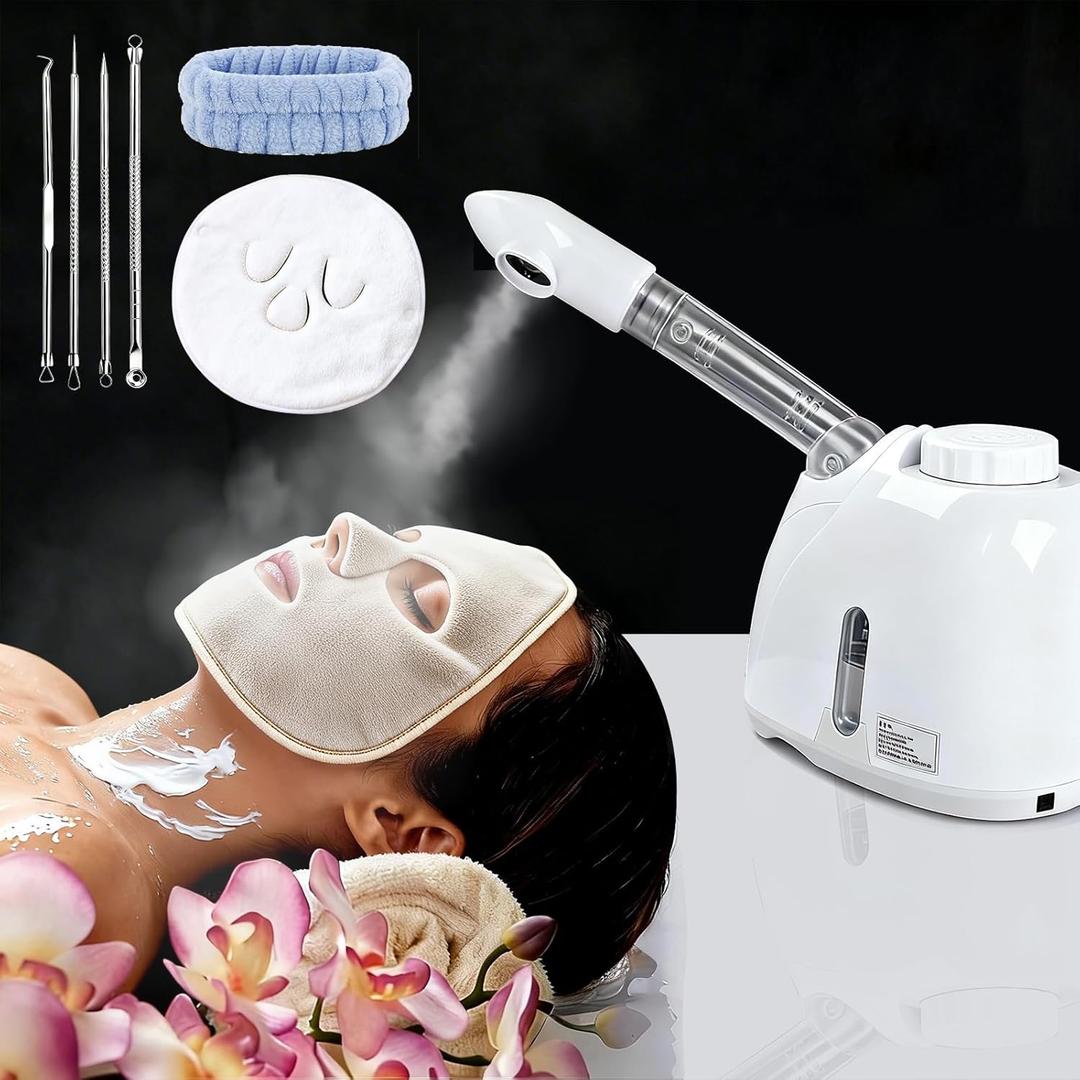 Facial Steamer,Face Steamer,Nano Lonic Steamer for Face With 360 Rotating Arm,Face Steamer for Facial Deep Cleaning,Portable Facial Steamers Professional-Facial Spa for Personal Care at Home or Salon (White)