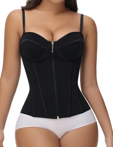 SHAPSHE Waist Trainer for Women Tummy Control Vest Black Corset Shapewear Bustier Tank Tops Going Out Underbust Body Shaper with Straps, S