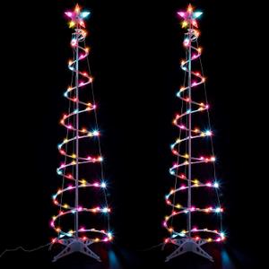 Macarrie 2 Pack 6 Ft Spiral Christmas Trees Outdoor Light Up Christmas Tree 125 LEDs Plug in Tree Decor Cone Tree Decoration with Star Tree Topper for Christmas Outside Yard Porch Home (Multi Color)