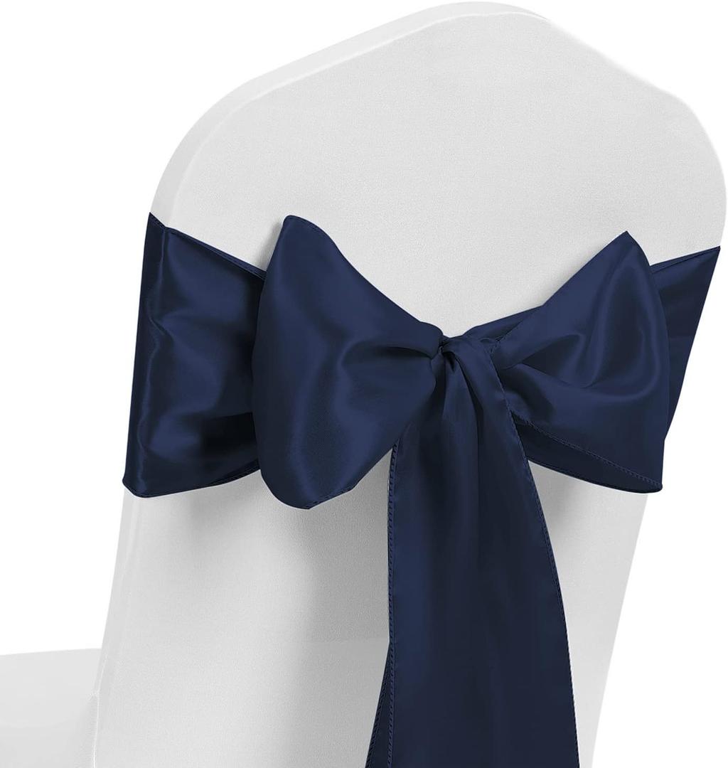 Navy Blue Chair Sashes 50 Pack Universal Satin Ribbon Knots Navy Blue Chair Bows for Party Wedding Reception Ceremony Baby Shower Banquet Decor