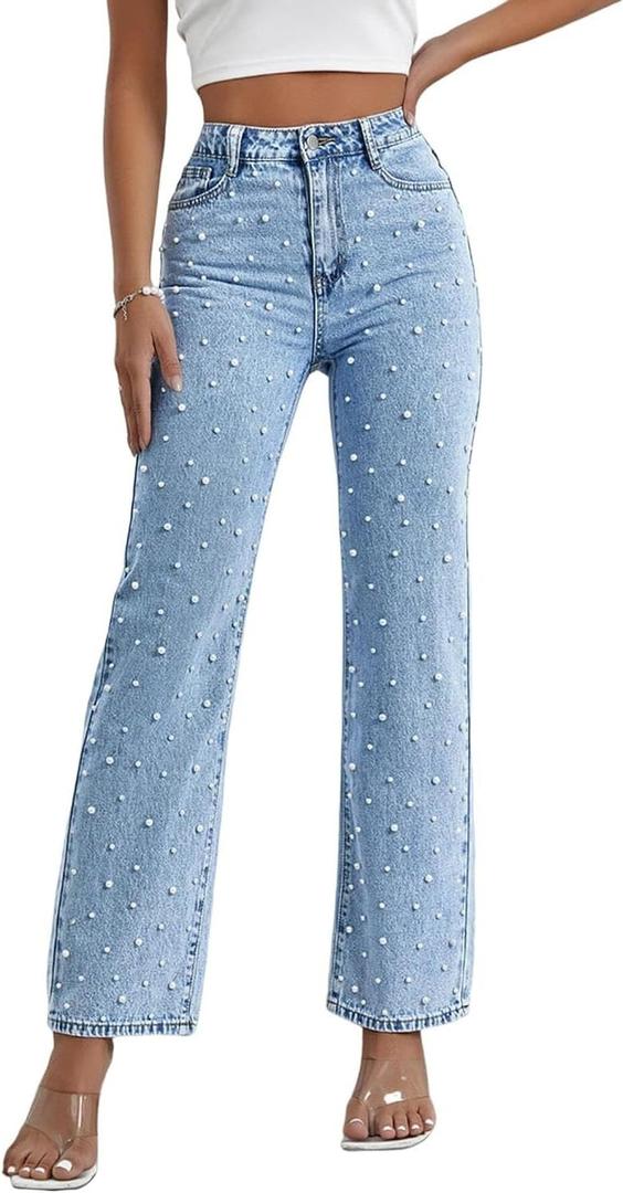 TKMUNY Women's High Waisted Jeans Boyfriend Baggy Wide Straight Leg Casual Denim Pants Trousers