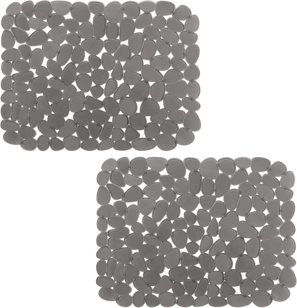 Bligli Pebble Sink Mat for Stainless Steel/Ceramic Sinks, 2 Pack PVC Sink Protectors Mats for Bottom of Kitchen Sink, Dish Drying Mat for Dishes and Glassware, 15.7 x 11.8 inch, Grey