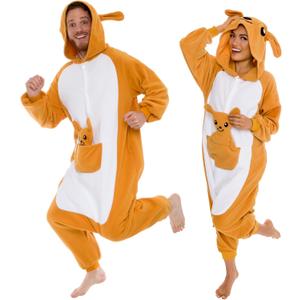 Funziez! Adult Onesie Halloween Costume Animal Dinosaur Shark Unisex Plush One Piece Cosplay Suit for Adults, Men and Women (Large, Kangaroo)