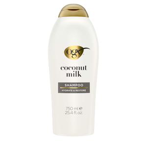 OGX Nourishing + Coconut Milk Shampoo, Hydrating & Restoring Shampoo Moisturizes for Soft Hair After the First Use, Paraben-Free, Sulfate-Free Surfactants, 25.4 fl. oz