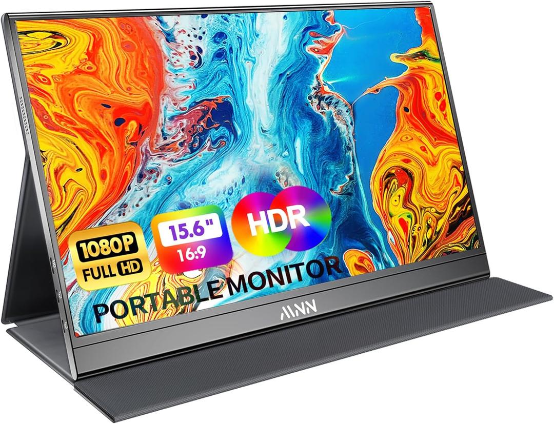 MNN Portable Monitor 15.6inch FHD 1080P USB C HDMI Gaming Ultra-Slim IPS Display w/Smart Cover & Speakers, HDR Plug&Play, External Monitor for Laptop PC Phone Mac (15.6'' 1080P)