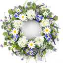 22 Inches Summer Wreaths for Front Door Spring Flower Wreath Farmhouse Spring Floral Wreaths Country Summer Door Wreath with Phalaenopsis Orchid Hydrangea Sunflower for Window Wall Porch Decoration (White Blue 2)