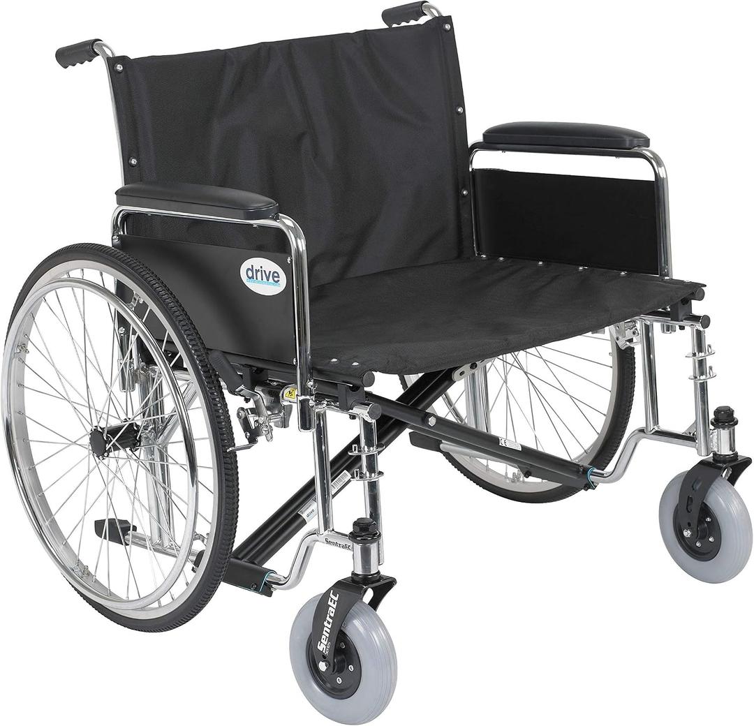 Drive Medical Sentra EC Heavy Duty Extra Wide Wheelchair with Various Arm Styles Arms, Black, 30