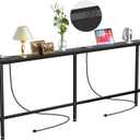 Keelian 90" Narrow Sofa Table - 2 Power Outlets & 4 USB Ports, Metal Frame,Perfect for Hallway, Office, and Behind Sofa - Easy Assembly, 4.9ft Extension Cord Included Black