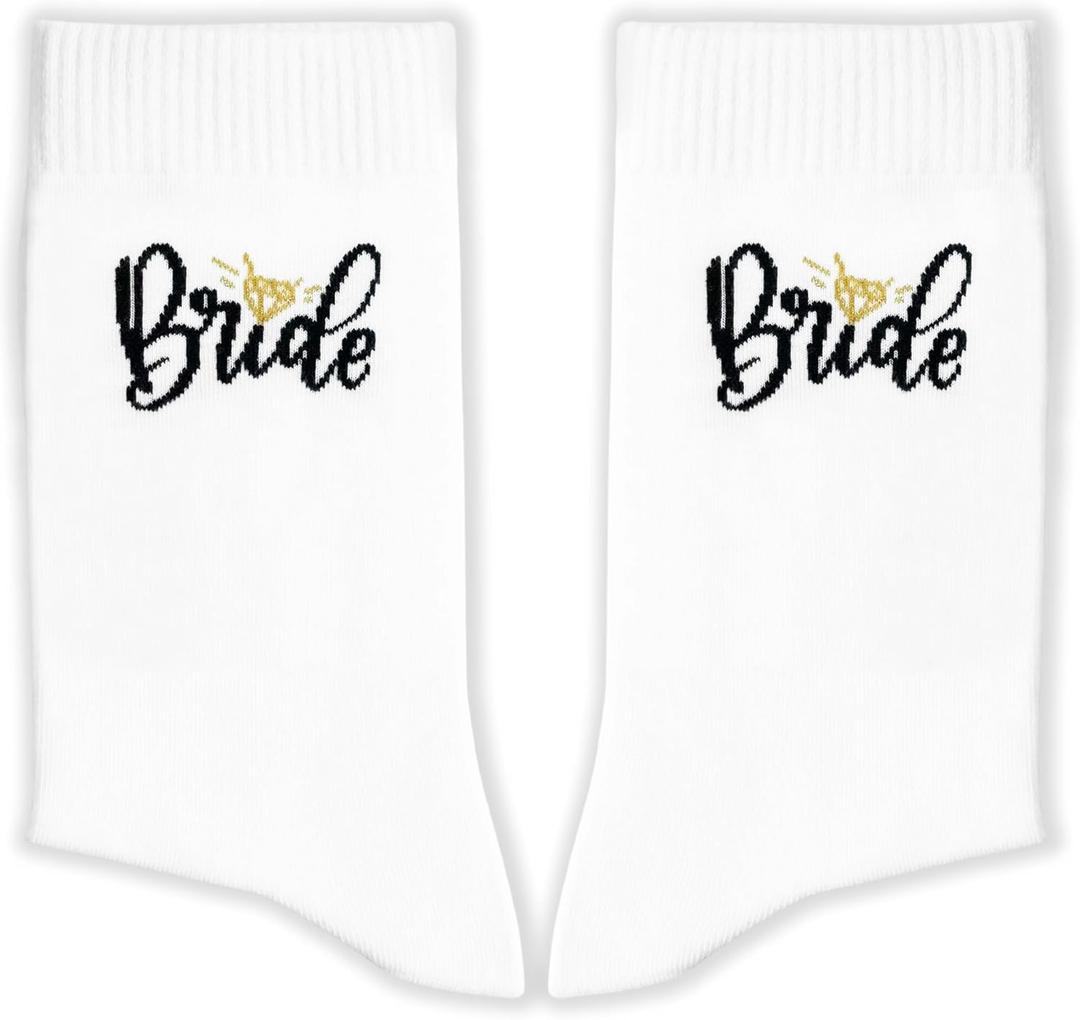 Bride Socks Gifts for Wedding, Bridal Shower, etc., Bride Novelty Socks, Bridal Party Gifts.(107) (White)