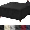 ANWUCHEN Ottoman Cover Square-Stretch Knitted Jacquard Square Ottoman Cover -Soft Square Ottoman Covers Slipcover -Thick Storage Ottoman Cover Foot Stool Cover with Elastic Bottom Large Black