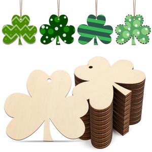 Wooden Shamrock Ornaments to Paint St. Patrick's Day Decoration Cutouts Unfinished 24PCS 3.5 x 3 inches, DIY Blank Unfinished Wood Discs Ornament for Home Farmhouse Crafts Hanging Spring Decorations