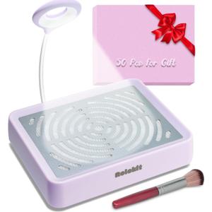 Nail Dust Collector with Lamp&50pcs Disposable Filter&Dusting Brush, Electric Nail Vacuum Cleaner Dust Fan Suction Machine for Manicure Acrylic Gel Nails Polishing, Low Noise, Salon Home, Purple