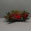 Eksen LED Lighted Christmas Centerpiece for Table or Mantel, Metal Joy Sign with Pine Greenery and Red Bow, Indoor Christmas Table Decorations for Holiday Home Decor