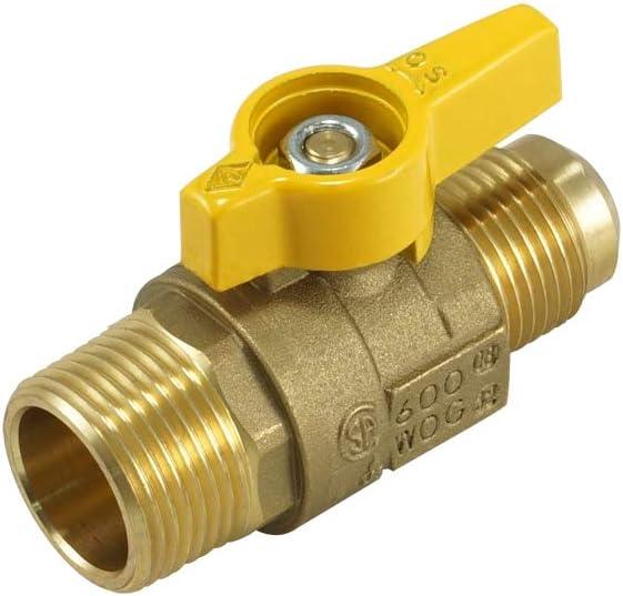2451DE Series Forged Brass Ball Valve, Standard Port, Rated to 600WOG, Male x Flare (1/2" MIP x 3/8" FL)