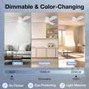 52”Smart Low Profile Ceiling Fans with Lights Remote, Quiet DC Motor, Outdoor Indoor Flush Mount Ceiling Fan, Control with WIFI Alexa App, Dimmable, 6-speed,3 White Wood blades, for Modern Bedroom Patio