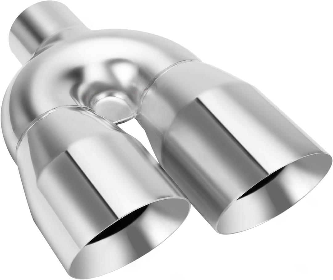 LCGP Dual Exhaust Tip 2.5 inch Inlet 4 inch Outlet 12" Length Universal Polished 304 Stainless Exhaust Tip Tailpipe for Car Truck Double Wall Weld-on Angle Cut (Left)