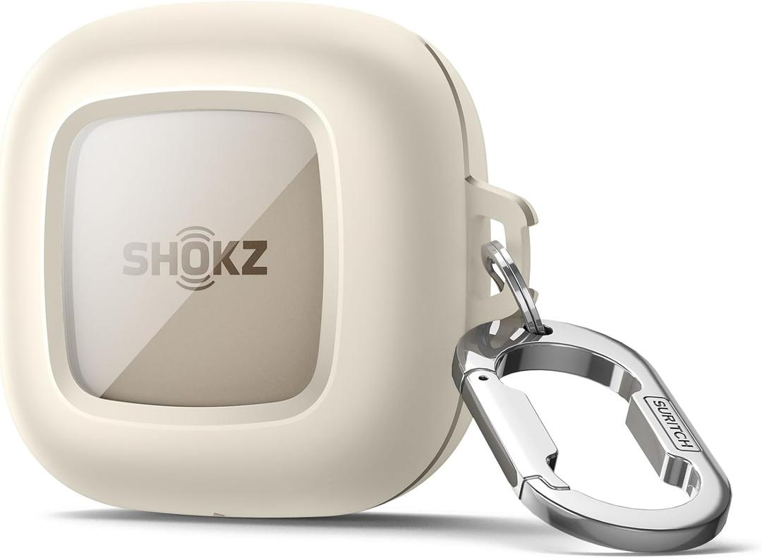 SURITCH for SHOKZ OpenFit Case Cover, Shockproof Magnetic Cases for SHOKZ OpenFit Open-Ear Earbuds True Wireless Bluetooth Headphones, Protective Cover with Magnetic Lid Lock & Carabiner, White
