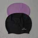2 Pack Kids Extra Large Swim Cap for Long Thick Hair, Waterproof Silicone Swimming Cap for Toddler Child Youth Girls Boys, Durable Swim Hats Bathing Caps for Braids, Dreadlocks, Extensions, Afros (Black+Purple)