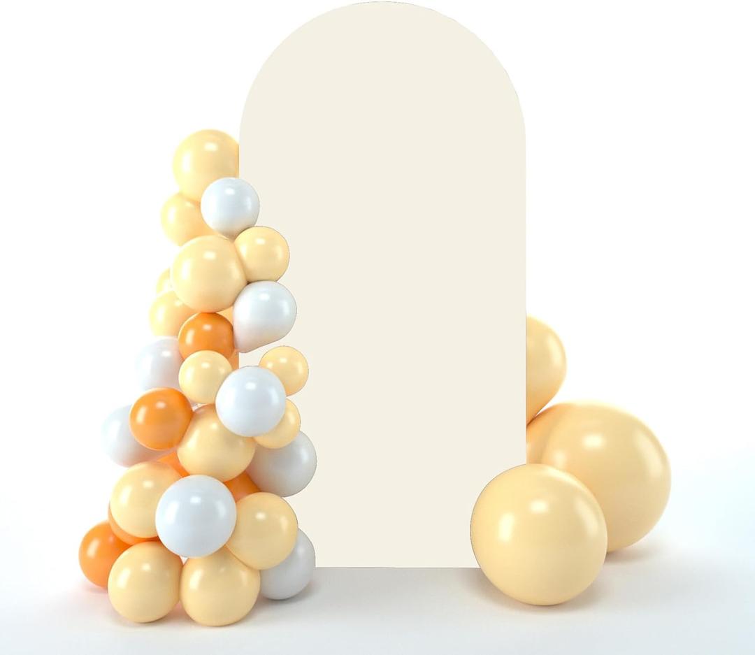 bricia Wedding Arch Backdrop Stand Cover, 7.2FT Double Sided Stretchy Arch Cover Fitted Wedding Birthday Party Banquet Decoration (Beige 86.4''Lx48''W)