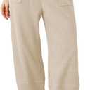 Xiaoxuemeng Womens Baggy Wide Leg Pants Casual Elastic Waisted Palazzo Harem Pants with Pockets (Medium, Beige)