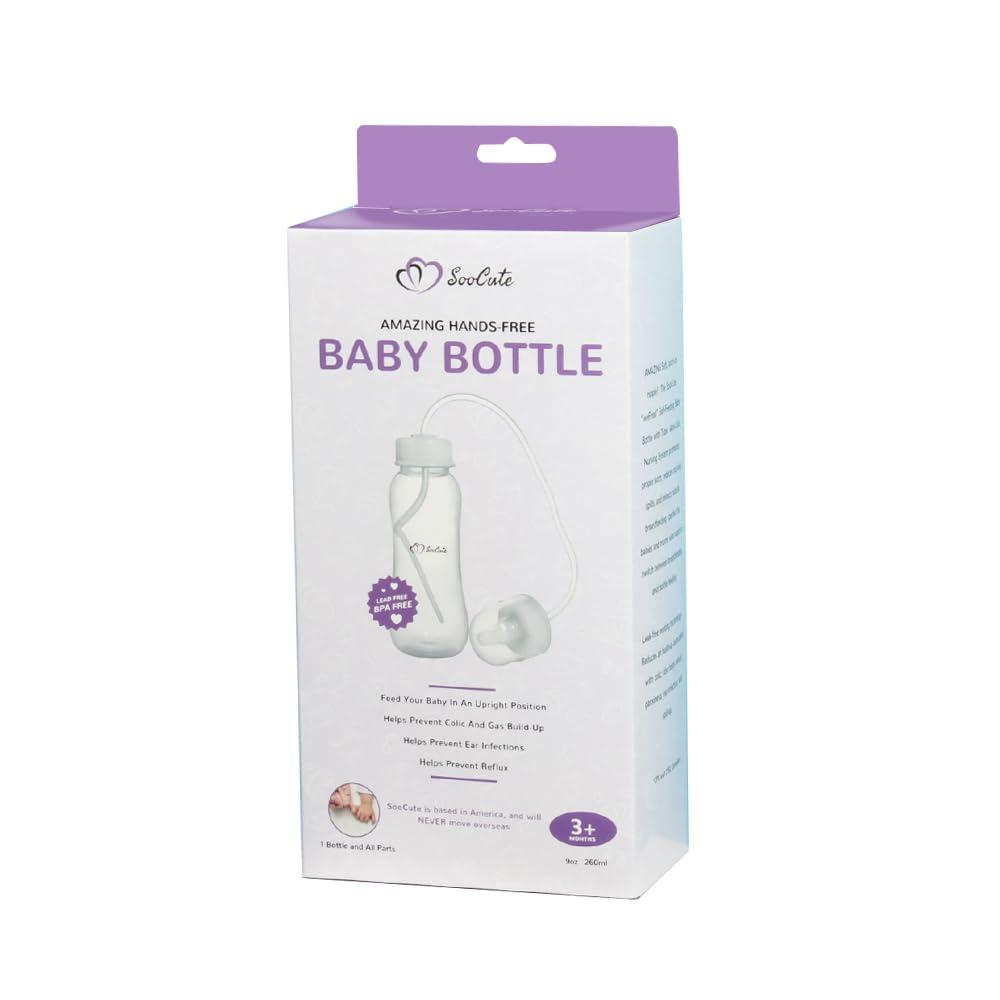 Hands-Free Baby Bottle - Anti-Colic Nursing System 9 oz Baby Bottle with Fast Flow Nipple/Teat 3m+ with Tube Straw Feeding System for Toddler 1 Year+ (1 Bottle - Soo Cute)