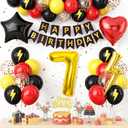 7th Birthday Decorations for Boys,Red Black Yellow Birthday Balloon Kids Printed Number 7 Balloons Banner Cake Topper Boy Girls 7 Year Old Party Decor