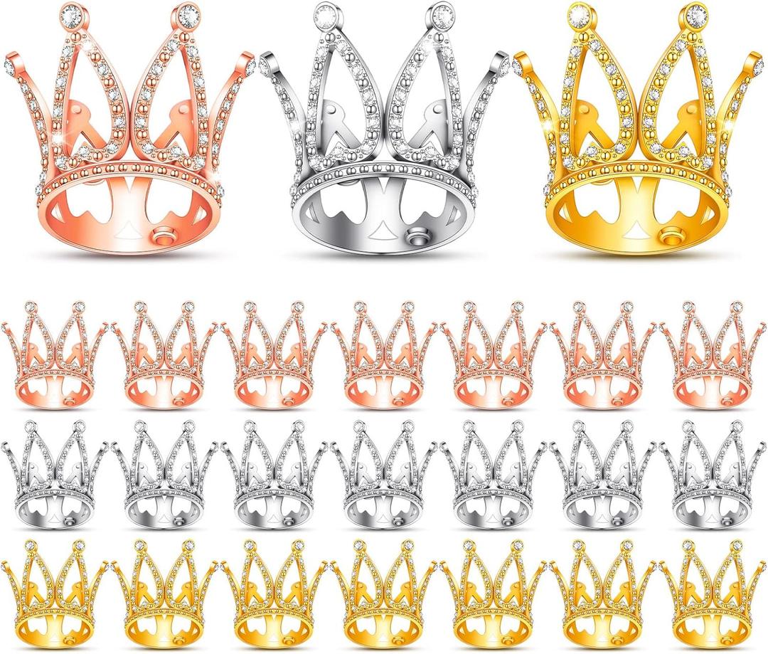 24 Pcs Crown Cake Topper Mini Baby Crown Tiny Queen Small Alloy Crystal Princess Headpiece Cake Decoration for Women Lady Girl Bridal Wedding Royal Themed Baby Shower Birthday Party(Multi Colors)