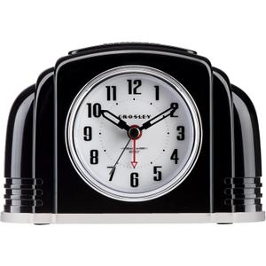 Crosley Vintage Art Deco Analog Alarm Clock, Quiet Sweep Non-Ticking, Automatic Dimmable Smart Light, Simple Controls, (Black)