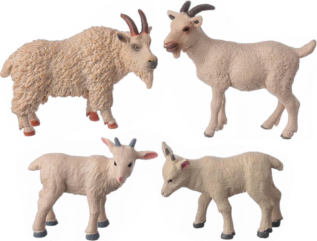 Animal Figures 4pcs Plastic White Goat Animals Action Model Science Project, Learning Educational Toys, Birthday Gift, Cake Topper, for Kids