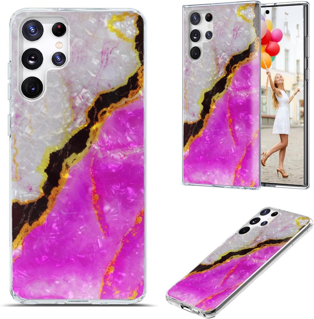 for Samsung Galaxy S23 Ultra Case for Women Men Girl,AKORAVO Full Protective Shockproof Slim Soft TPU Phone Cover Cases Design for Galaxy S23 Ultra,Glitter Sparkle Shiny Pearl Luster Pink Gold Marble