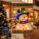 Lighted Christmas Garden Flag for Outside,12x18 inch LED Xmas Snowman Flag Solar Powered, Vertical Double Sided Winter Yard Outdoor Flag Seasonal Home Yard Porch Lawn Garden Decoration (Multicolor)