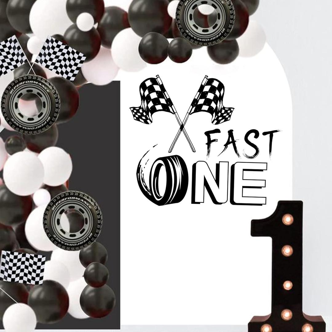 Fast One Birthday Racing Decal - Race Car 1st Birthday Decorations Little Boy (Black Fast One Decal)