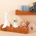 4 Set Scalloped Wall Basket Shelf Nursery Classroom Book Shelves for Wall Rattan Shelf Woven Floating Shelves Boho Farmhouse Decor Scalloped Shelves Book Display Toy Storage