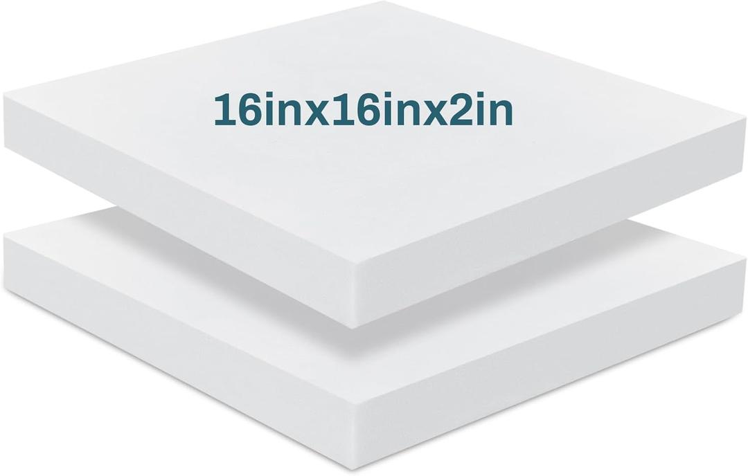 Frienda 2 Pack 2" x 16" x 16" Upholstery High Density Foam Cushion Replacement Square Cut to Size Foam Couch for Chair Couches Padding Shipping Packing DIY Cosplay Projects(White)
