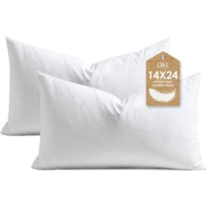 DWR Set of 2 Feather Down Throw Pillow Inserts 14x24 with Organic Cotton Cover, Feather Rectangular White Decorative Pillow Inserts for Bed, Sofa, and Couch