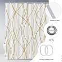 Gold Light Brown and White Striped Wavy Line Polyester Shower Curtain for Bathroom with Hooks, Extra Long Shower Curtain Set Decor Weighted Hem Washable, 72 x 78