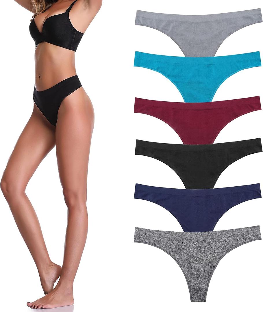 imakokoni 6 Pack Women's Nylon Spandex Thong Underwear (Medium, Multi-D)