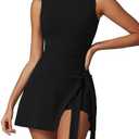 ABOCIW Womens High Neck Tennis Dress Sleeveless Wrap Skirt Built in Shorts Golf Athletic Dress Workout Rompers L