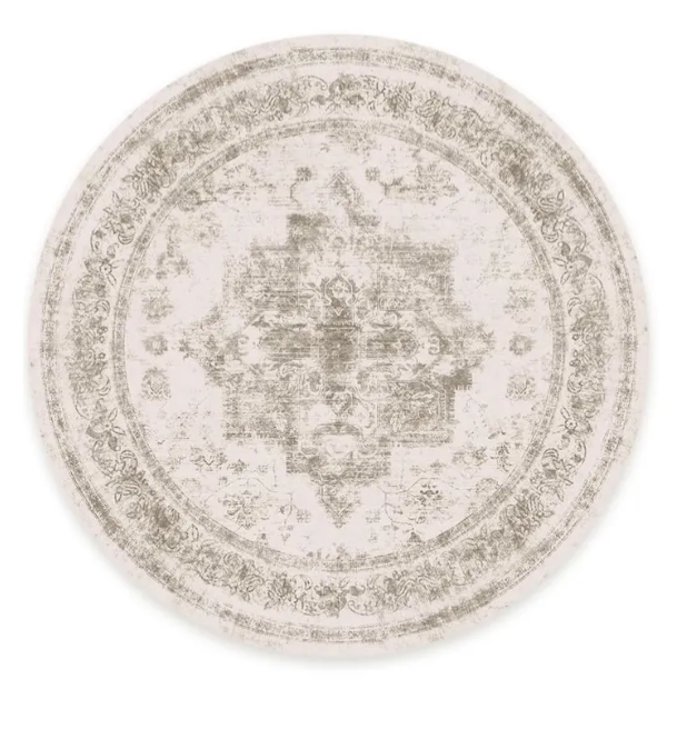 PureCozy Vintage Round Area Rug 3ft Indoor Entryway Kitchen Taupe Medallion Washable 3x3 Small Circle Carpet Retro Accent Throw Rug Bedroom Door Mat Distressed for Office Dining Room Bathroom
