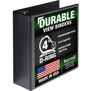 Samsill Durable 4 inch 3 Ring Binder, D Ring Binder, 100% Recycled Chipboard, Black